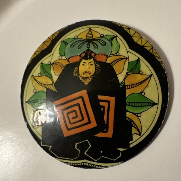 West Lacquer Pin Brooch Hand Painted Black Wood Japanese Warrior Signed Oriental - Picture 3 of 6